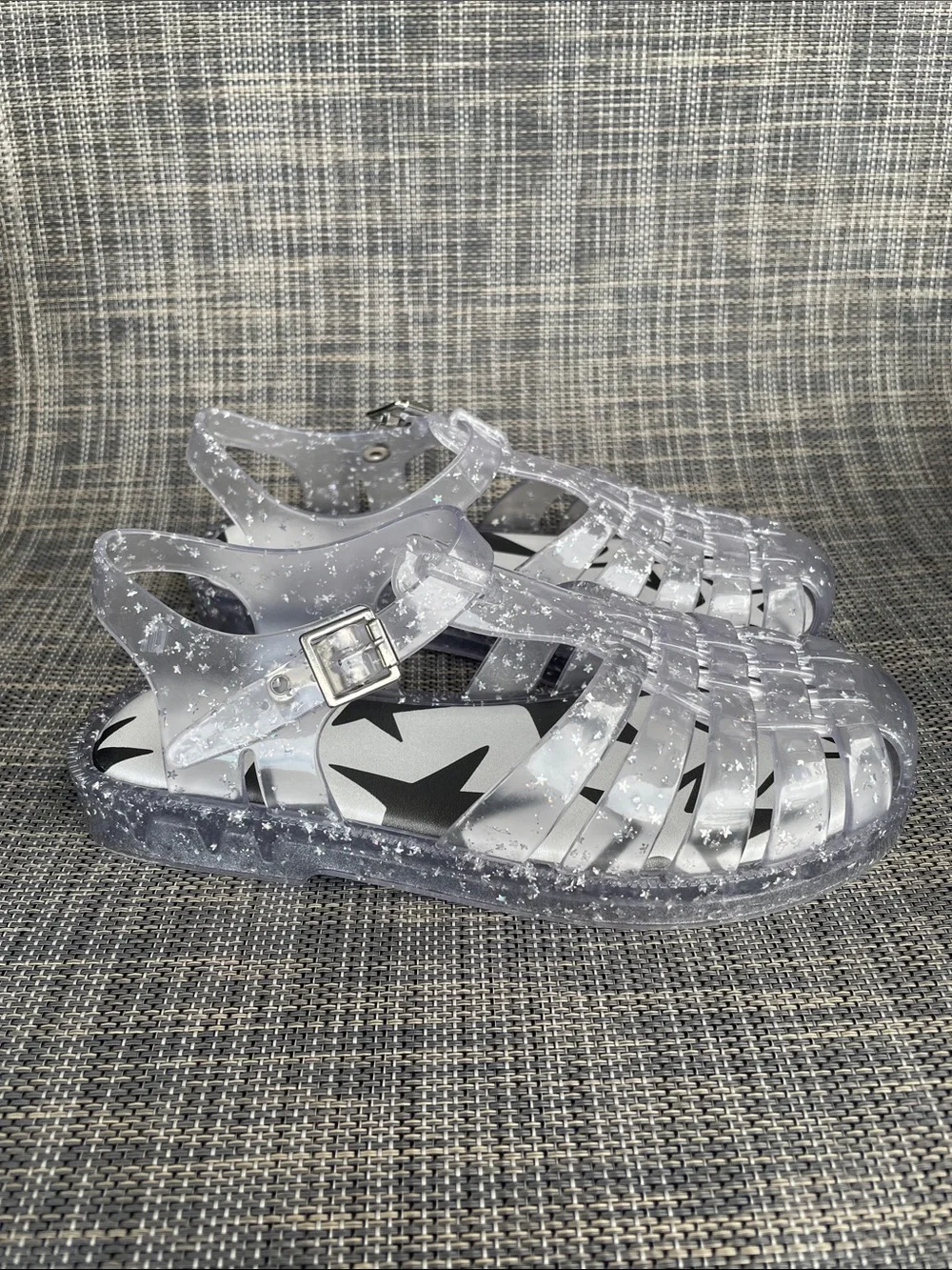 Mini Melissa Possession Glitter Clear Silver Fisherman Jelly Sandals Girls 3 Y